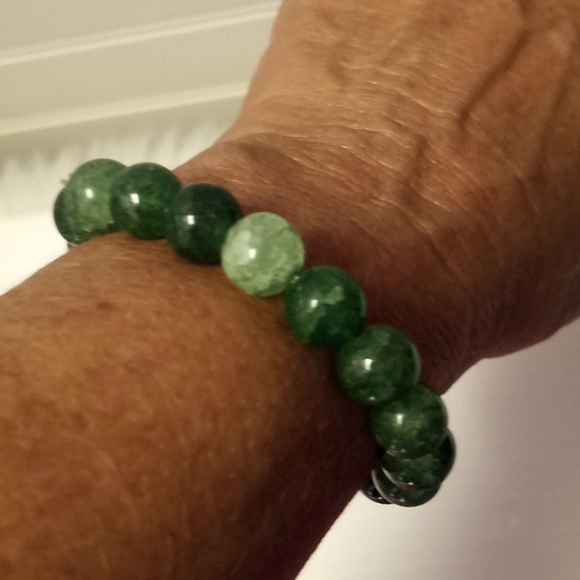 Jade Crackled Agate 10 MM Bead Stretch Bracelet - Picture 4 of 8